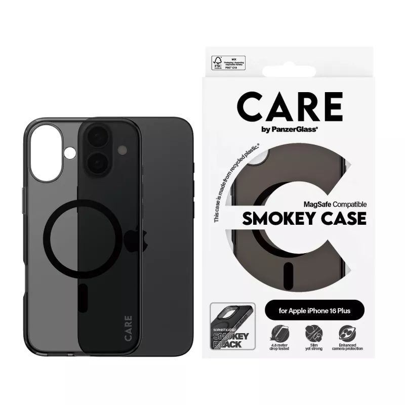 PanzerGlass CARE™ by ® Urban Combat Case Smokey w. Schwarz MagSafe iPhone 16 Plus