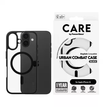 PanzerGlass CARE™ by ® Urban Combat Hülle Transparent mit schwarzem Rahmen & MagSafe iPhone 16