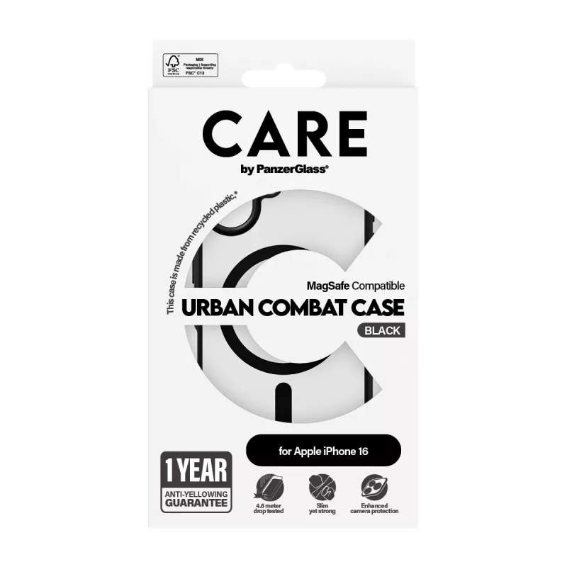 PanzerGlass CARE™ by ® Urban Combat Hülle Transparent mit schwarzem Rahmen & MagSafe iPhone 16