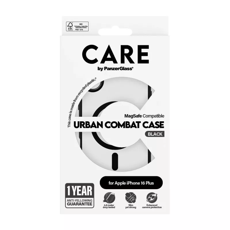 PanzerGlass CARE™ by ® Urban Combat Case Transparent mit schwarzem Rahmen & MagSafe für iPhone 16 Plus