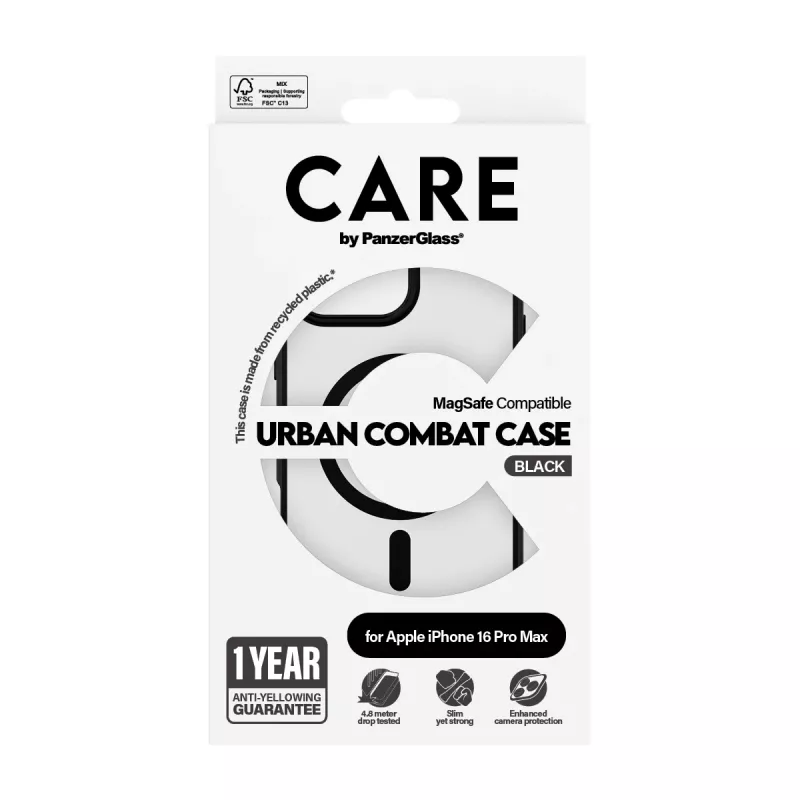 PanzerGlass CARE™ by ® Urban Combat Case Transparent mit schwarzem Rahmen & MagSafe für iPhone 16 Pro Max