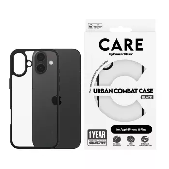 PanzerGlass CARE™ by ® Urban Combat Case durchsichtig mit schwarzem Rahmen iPhone 16 Plus
