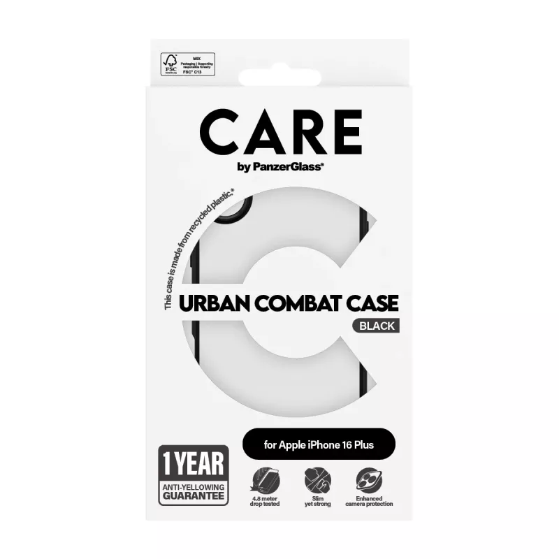 PanzerGlass CARE™ by ® Urban Combat Case durchsichtig mit schwarzem Rahmen iPhone 16 Plus