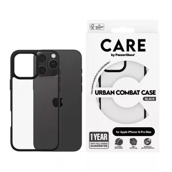 PanzerGlass CARE™ by ® Urban Combat Case Transparent w. Black Frame iPhone 16 Pro Max