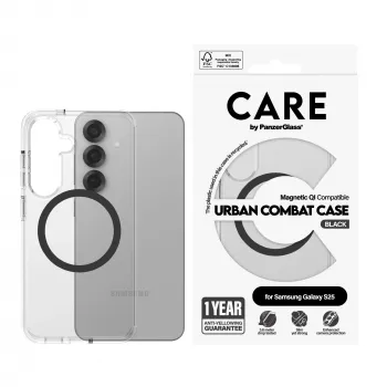 PanzerGlass CARE™ by ® Urban Combat Hülle transparent mit Schwarz Qi-kompatibel Samsung Galaxy S25