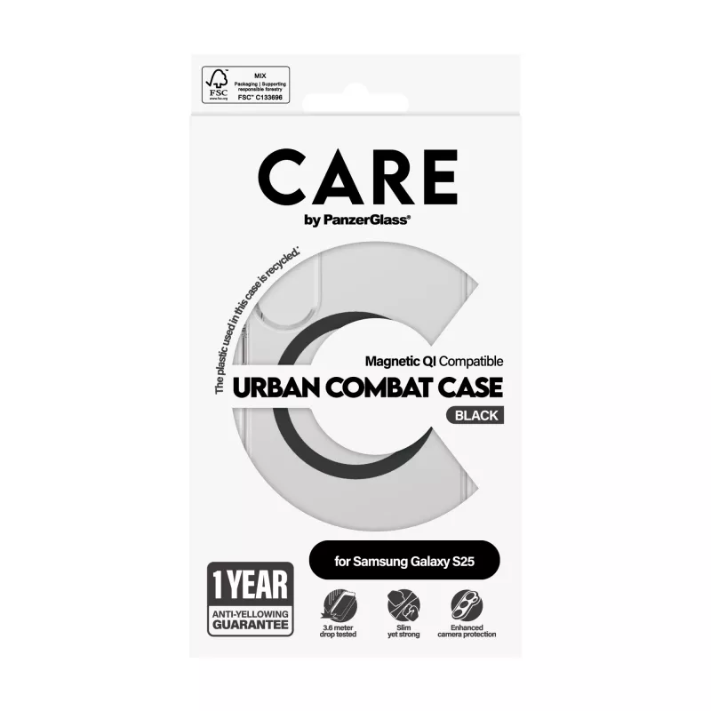 PanzerGlass CARE™ by ® Urban Combat Hülle transparent mit Schwarz Qi-kompatibel Samsung Galaxy S25