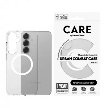 PanzerGlass CARE™ by ® Urban Combat Hülle, transparent, mit Weiß, Qi-kompatibel für Samsung Galaxy S25+