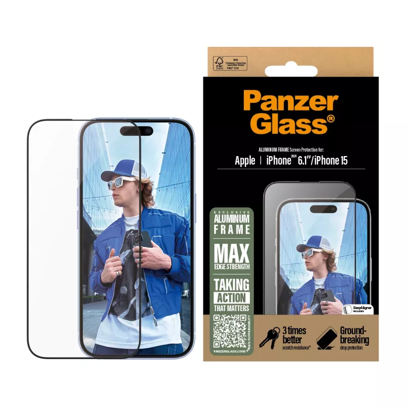 PanzerGlass ® Displayschutz Aluminiumrahmen iPhone 16 | 15 | Ultra-Wide Fit