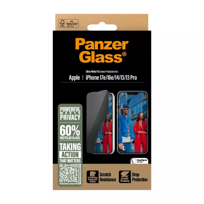 PanzerGlass ® Privacy Screen Protector iPhone 17e | 16e | 14 | 13 | 13 Pro | Ultra-Wide Fit mit EasyAligner