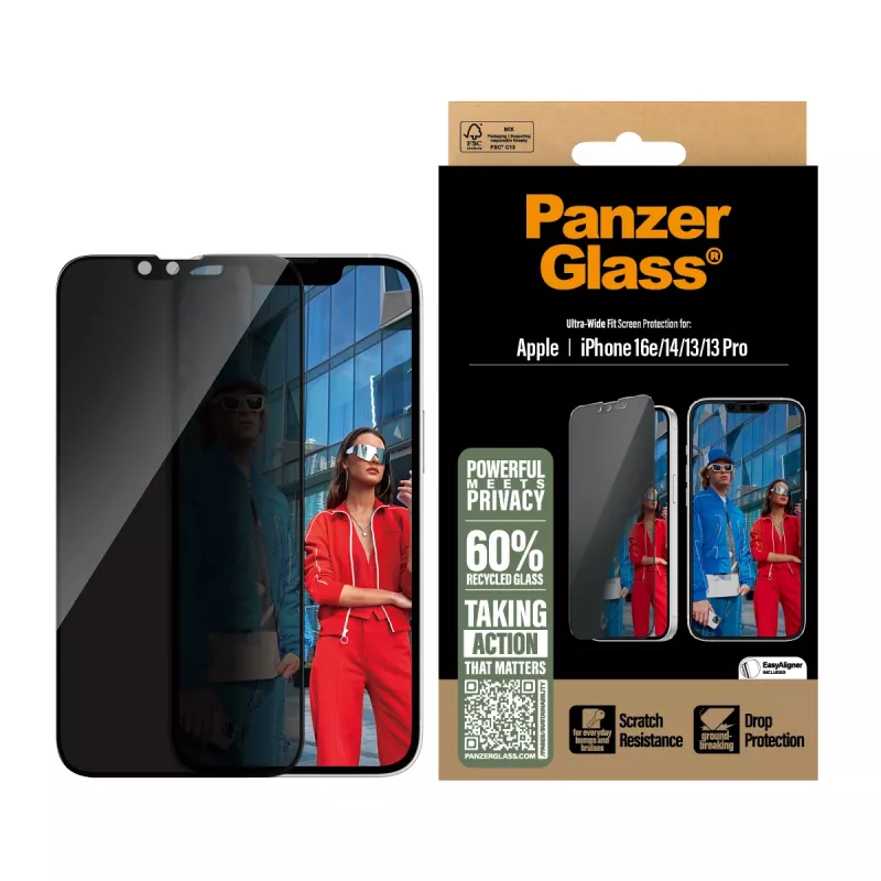 PanzerGlass ® Privacy Screen Protector iPhone 17e | 16e | 14 | 13 | 13 Pro | Ultra-Wide Fit mit EasyAligner