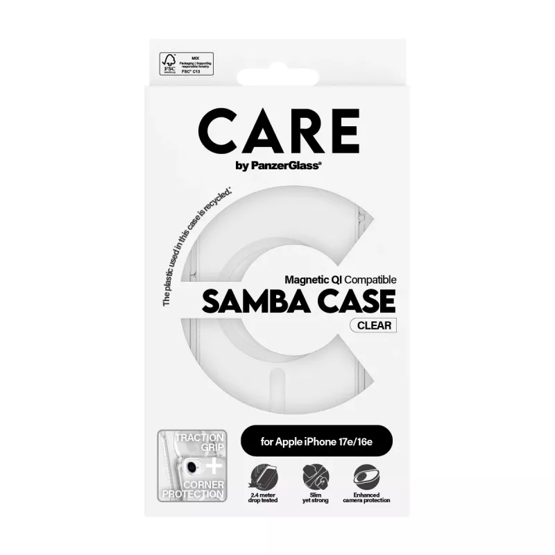 PanzerGlass CARE™ by ® Samba Hülle transparent mit weißem Qi-kompatibel iPhone 17e | 16e