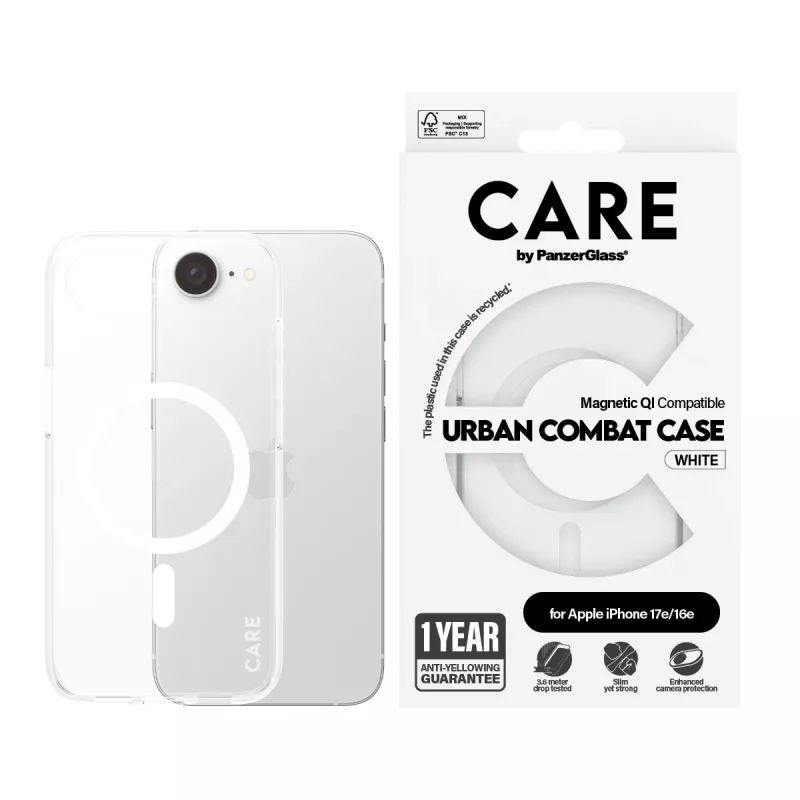 Cover PanzerGlass CARE by Flagship Hülle Transparent Urban Combat White Qi Kompatibel iPhone 16e