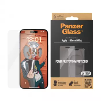 PanzerGlass® Displayschutzfolie iPhone 15 Plus | Classic Fit, Apple, Apple - iPhone 15 Plus, Trockene Anbringung, Kratzfest, Stoßfest, Transparent, 1 Stück