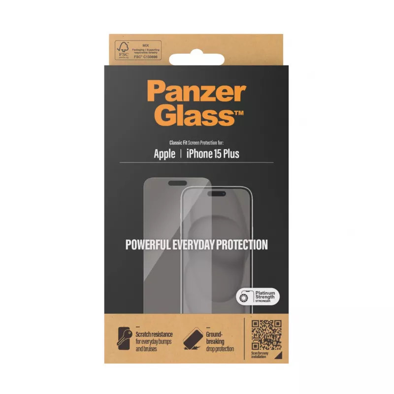 PanzerGlass® Displayschutzfolie iPhone 15 Plus | Classic Fit, Apple, Apple - iPhone 15 Plus, Trockene Anbringung, Kratzfest, Stoßfest, Transparent, 1 Stück