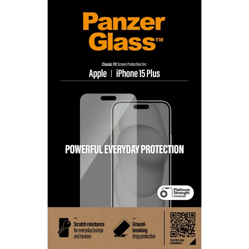 PanzerGlass® Displayschutzfolie iPhone 15 Plus | Classic Fit, Apple, Apple - iPhone 15 Plus, Trockene Anbringung, Kratzfest, Stoßfest, Transparent, 1 Stück