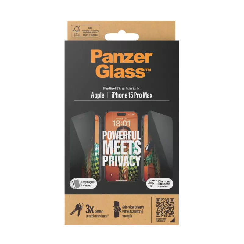 PanzerGlass ® Privacy Screen Protector iPhone 15 Pro Max | Ultra-Wide Fit mit EasyAligner
