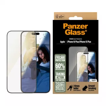 PanzerGlass® EyeCARE™ Displayschutzfolie iPhone 16 Plus | 15 Plus | Ultra-Wide Fit