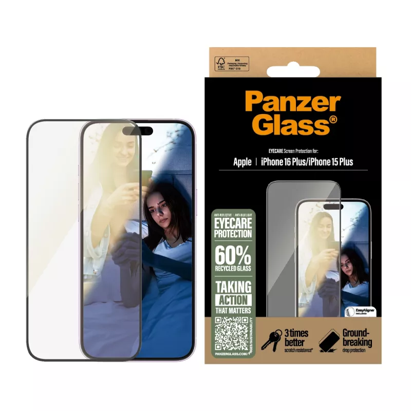 PanzerGlass® EyeCARE™ Displayschutzfolie iPhone 16 Plus | 15 Plus | Ultra-Wide Fit