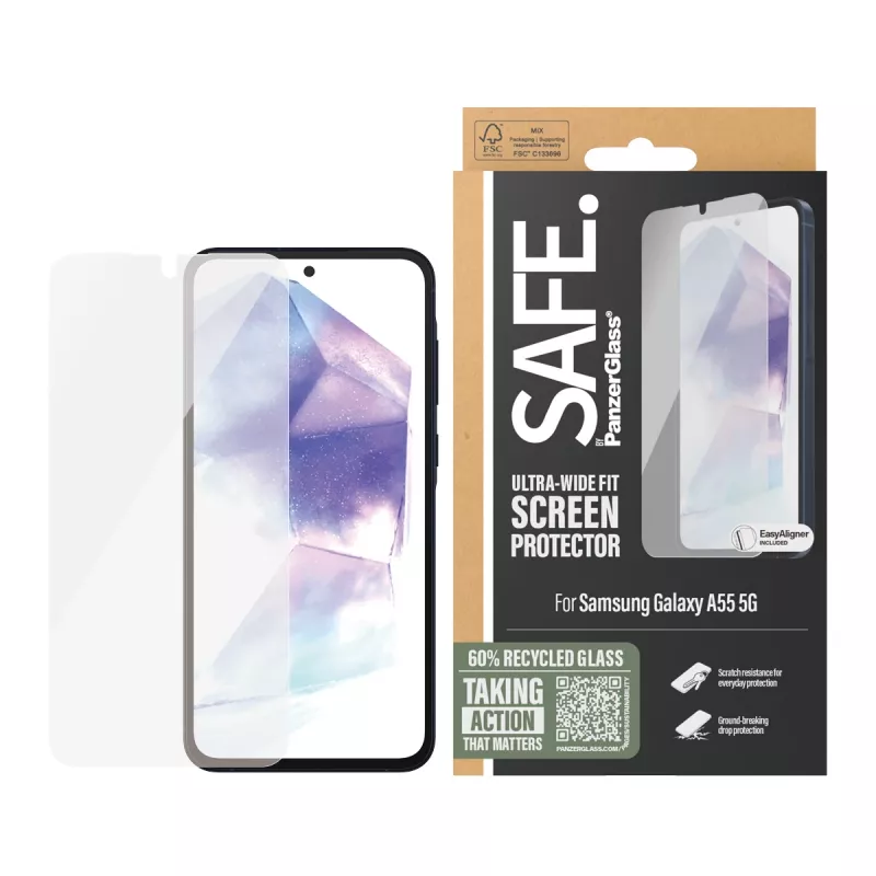 PanzerGlass SAFE. by ® Displayschutz Samsung Galaxy A55 5G | Ultra-Wide Fit mit EasyAligner
