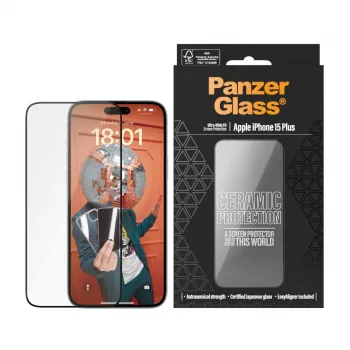 PanzerGlass ® Ceramic Protection für iPhone 15 Plus | Ultra-Wide Fit mit EasyAligner