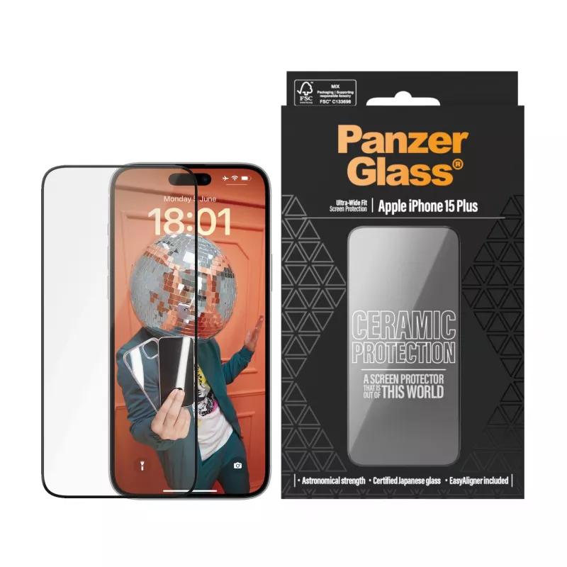 PanzerGlass ® Ceramic Protection für iPhone 15 Plus | Ultra-Wide Fit mit EasyAligner