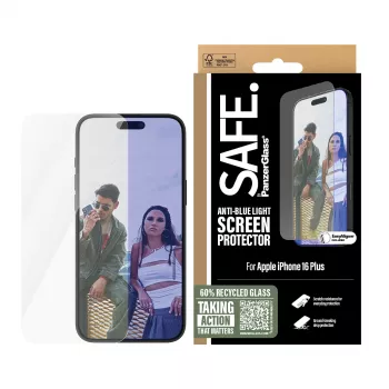 PanzerGlass SAFE. by ® Anti-Blue Light Displayschutzfolie iPhone 16 Plus | 15 Plus | Ultra-Wide Fit