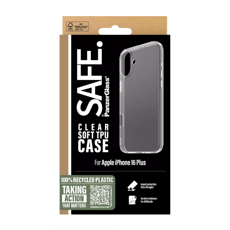 PanzerGlass SAFE. by ® TPU-Hülle Transparent iPhone 16 Plus, Cover, Apple, Apple - iPhone 16 Plus, Transparent