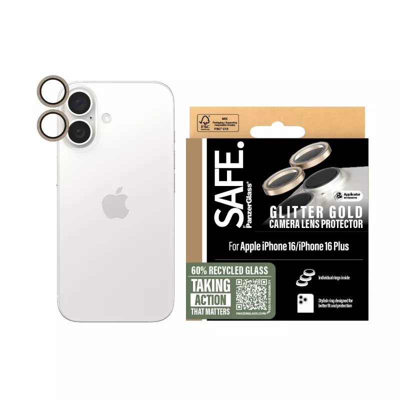 PanzerGlass SAFE. by ® Kamera-Objektivschutz Glitter Gold iPhone 16 | 16 Plus