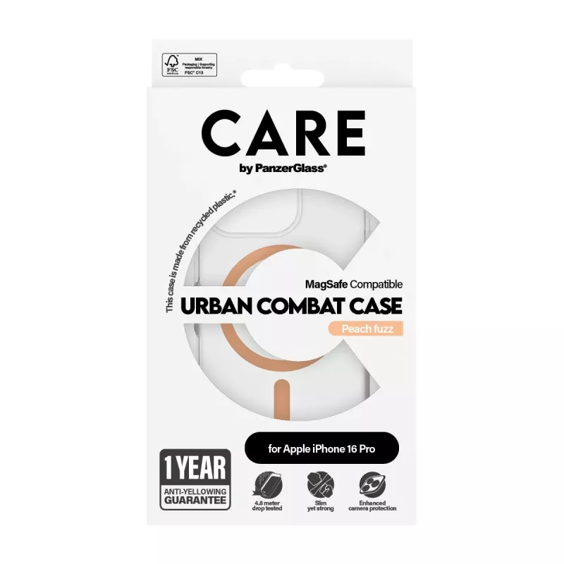 PanzerGlass CARE™ by ® Urban Combat Case Transparent w. Peachy MagSafe iPhone 16 Pro