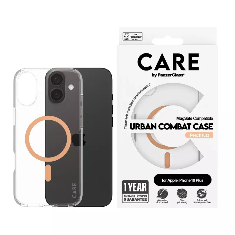PanzerGlass CARE™ by ® Urban Combat Hülle transparent mit Peachy MagSafe iPhone 16 Plus
