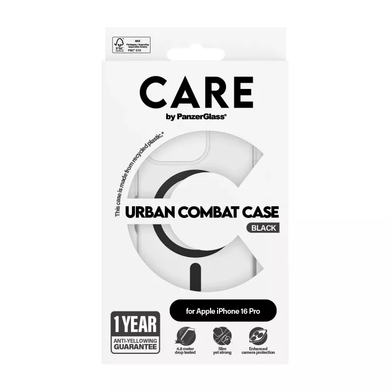 PanzerGlass CARE™ by ® Urban Combat Case Transparent w. Black MagSafe iPhone 16 Pro