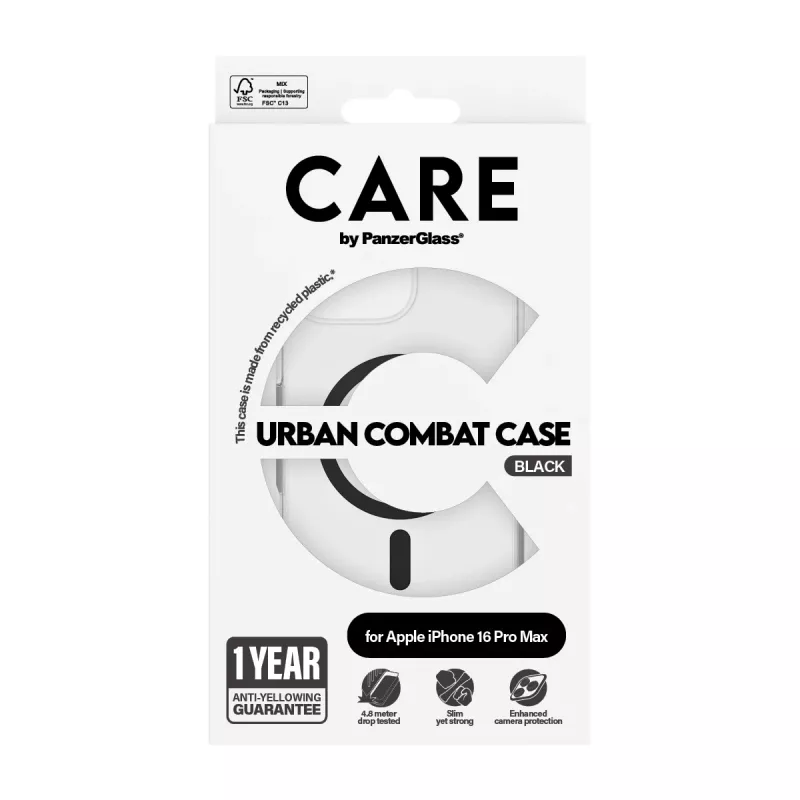 PanzerGlass CARE™ by ® Urban Combat Hülle transparent mit schwarzem MagSafe iPhone 16 Pro Max