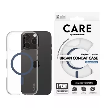 PanzerGlass CARE by Flagship Hülle Transparent Urban Combat Blue MagSafe iPhone 16 Pro
