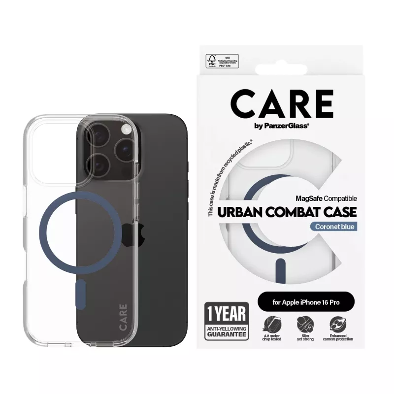 PanzerGlass CARE by Flagship Hülle Transparent Urban Combat Blue MagSafe iPhone 16 Pro