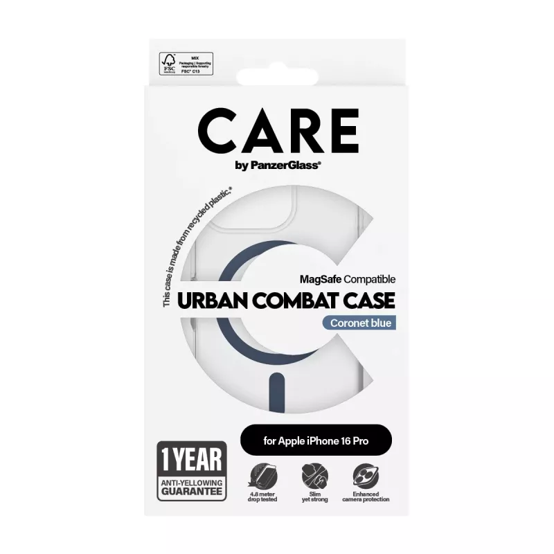 PanzerGlass CARE by Flagship Hülle Transparent Urban Combat Blue MagSafe iPhone 16 Pro