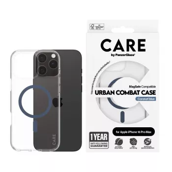 Cover PanzerGlass CARE by Flagship Hülle Transparent Urban Combat Blue MagSafe iPhone 16 Pro Max