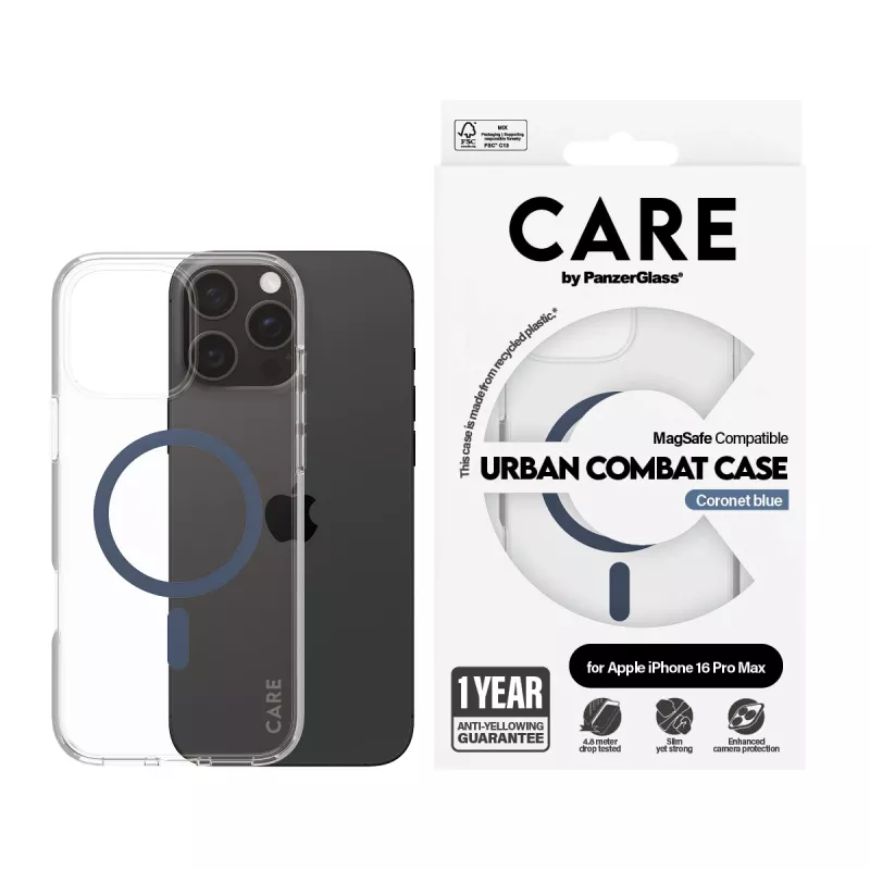 Cover PanzerGlass CARE by Flagship Hülle Transparent Urban Combat Blue MagSafe iPhone 16 Pro Max