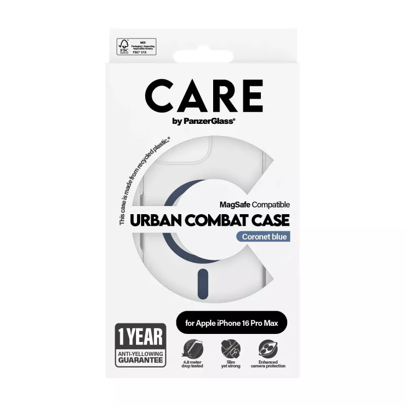Cover PanzerGlass CARE by Flagship Hülle Transparent Urban Combat Blue MagSafe iPhone 16 Pro Max