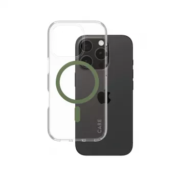 PanzerGlass CARE™ by ® Urban Combat Hülle transparent mit grünem MagSafe iPhone 16 Pro