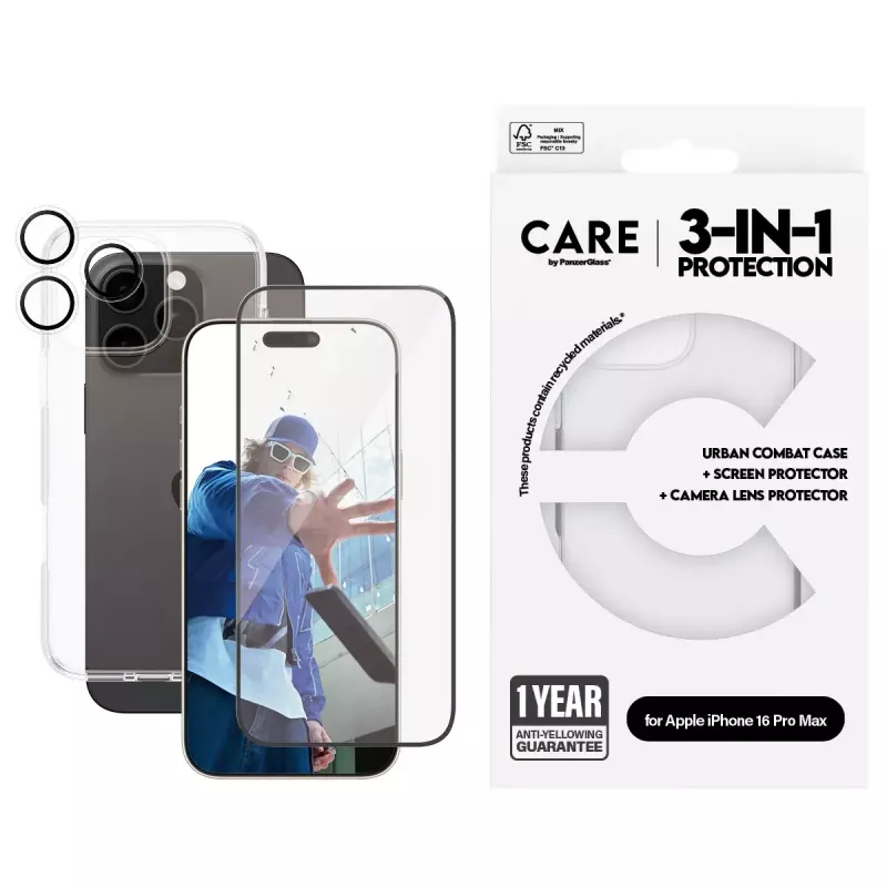 PanzerGlass ® | CARE by ® Flagship 3-in-1-Bundle iPhone 16 Pro Max