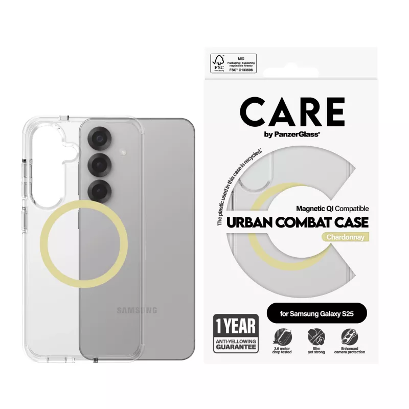 PanzerGlass CARE™ by ® Urban Combat Hülle transparent mit Chardonnay Qi-kompatibel Samsung Galaxy S25
