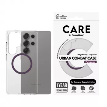 PanzerGlass CARE™ by ® Urban Combat Hülle transparent mit Pflaumen-Lila Qi-kompatibel Samsung Galaxy S25 Ultra