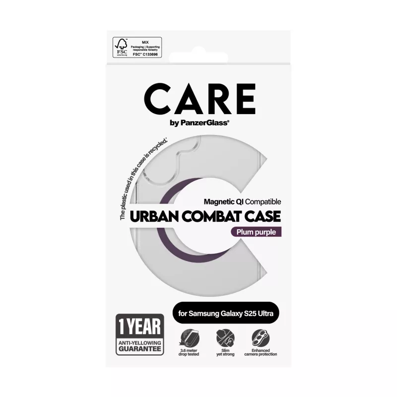 PanzerGlass CARE™ by ® Urban Combat Hülle transparent mit Pflaumen-Lila Qi-kompatibel Samsung Galaxy S25 Ultra