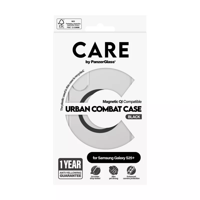 PanzerGlass CARE™ by ® Urban Combat Hülle transparent mit schwarz Qi-kompatibel Samsung Galaxy S25+