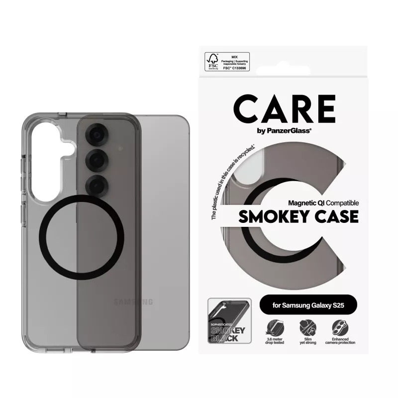PanzerGlass CARE™ by ® Urban Combat Case Smokey w. Schwarz Qi Kompatibel Samsung Galaxy S25