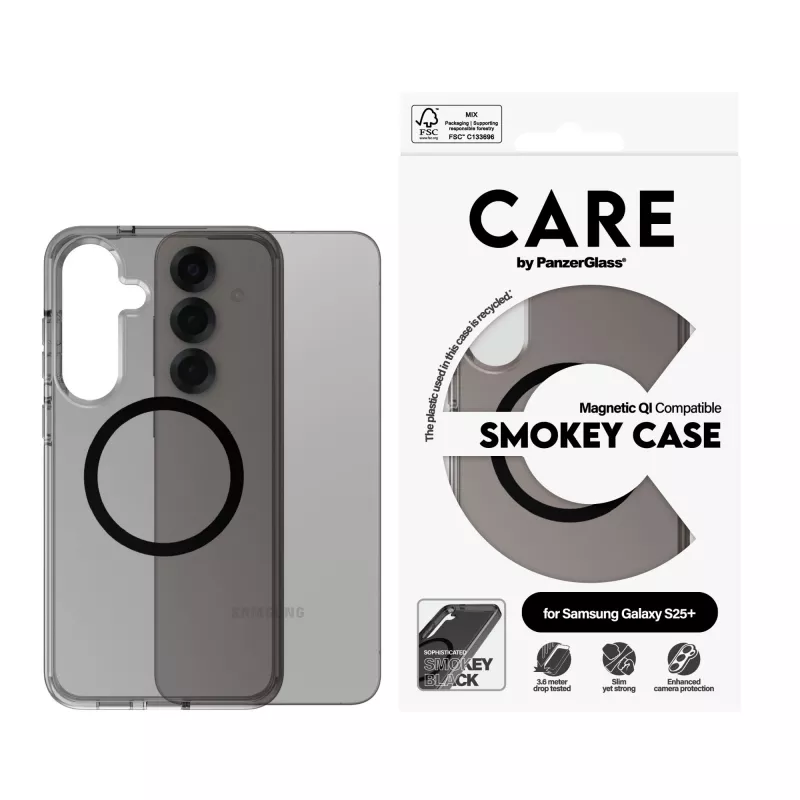 PanzerGlass CARE™ by ® Urban Combat Case Smokey w. Schwarz Qi Kompatibel Samsung Galaxy S25+