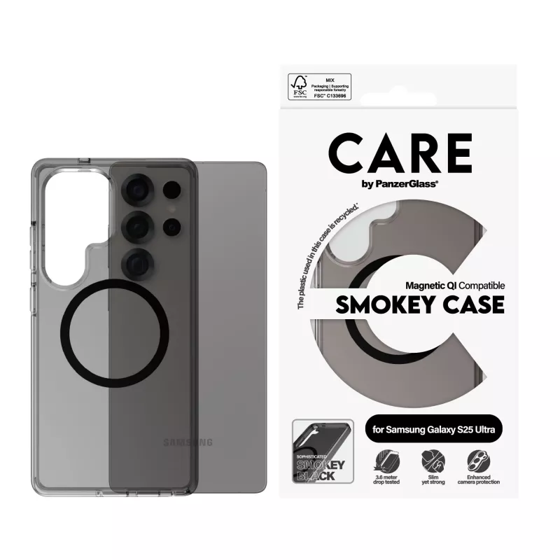 PanzerGlass CARE™ by ® Urban Combat Case Smokey w. Schwarz Qi Kompatibel Samsung Galaxy S25 Ultra