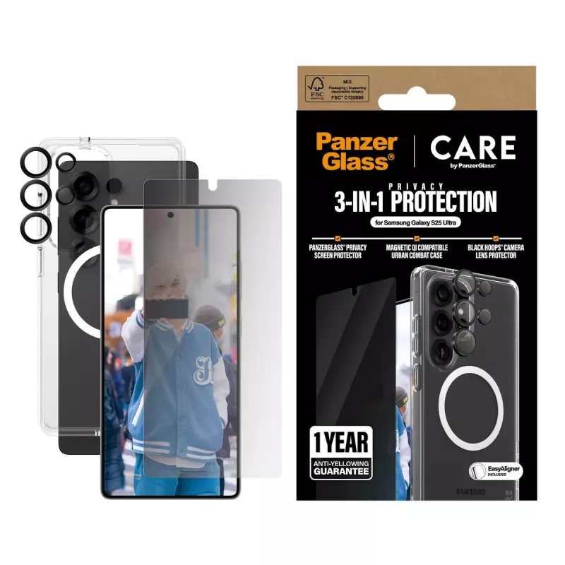 PanzerGlass CARE by ® Flagship 3-in-1 Privacy Bundle Samsung Galaxy S25 Ultra Kratzfest Stoßfest