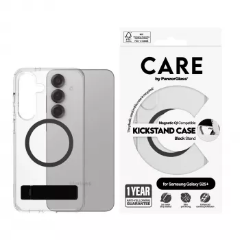 PanzerGlass CARE™ by ® Hülle transparent mit schwarzer Standfuß & Qi kompatibel Samsung Galaxy S25+