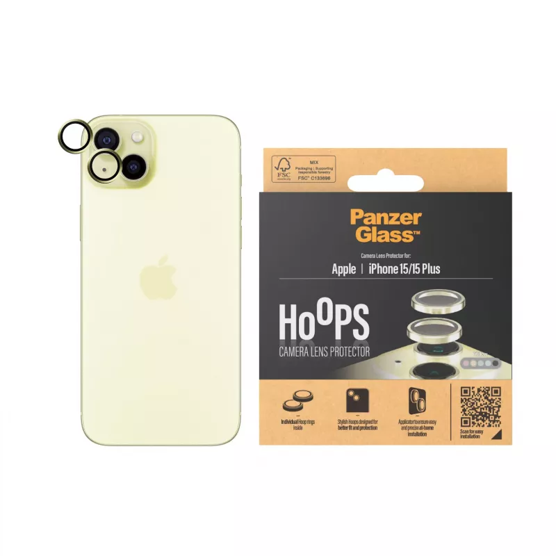 PanzerGlass ® Hoops® Kamera-Linsenschutz Gelb iPhone 15 | 15 Plus